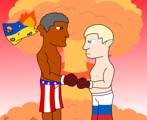 Left Corner:Obama. Right Corner: Putin. Political Cartoon Submitted by: Becca Pohl