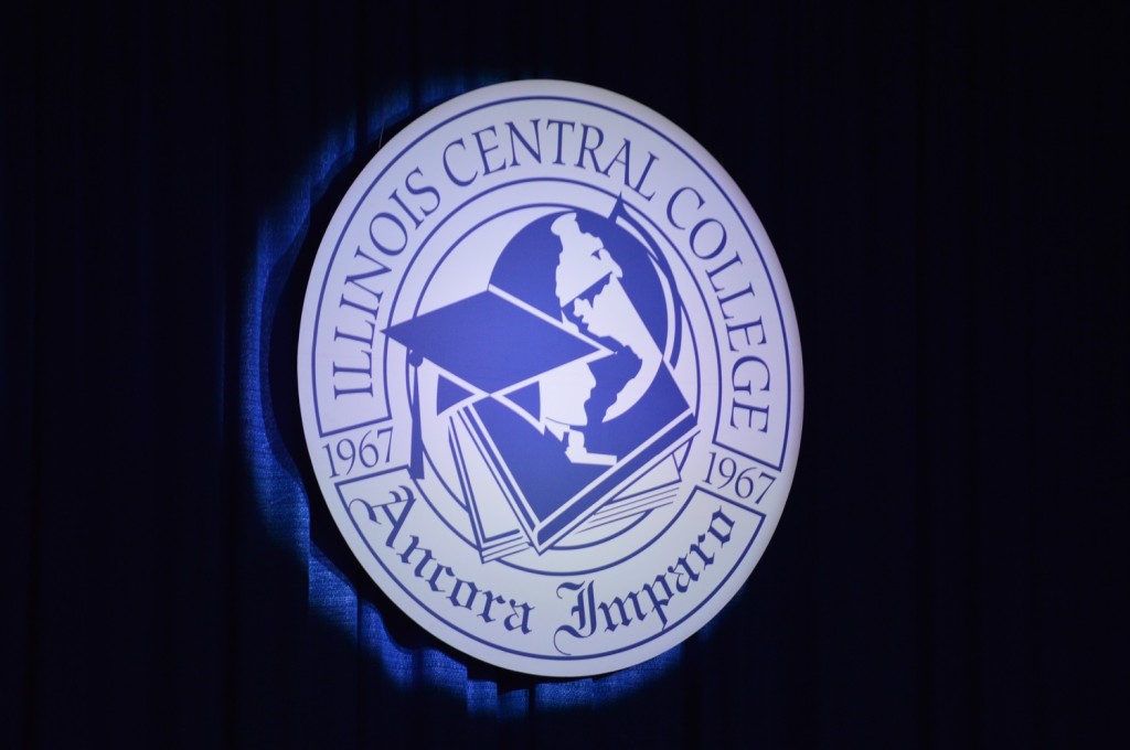 The ICC seal hung high above the gymnasium floor during commencement. REID|HARBINGER