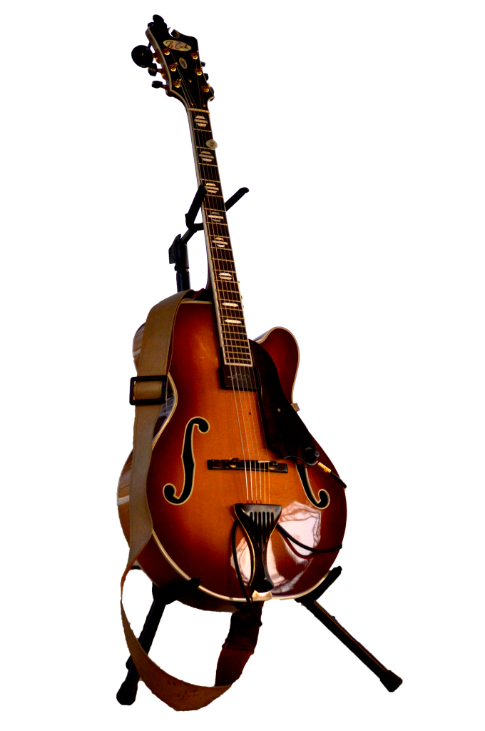One of the arch-top guitars that Billy Cook made and has played. REID HARMAN | THE HARBINGER