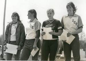Three ICC players and one from Lincoln Trail all receiving All-Region First Team honors in 1979. ICC players from left to right are Tonya Gilles, Cindy Clark and Linda Launer. Photo courtesy TONYA GILLES-KOCH