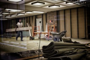 Picture of the library entrance under construction Photograph by Mark Nycz 